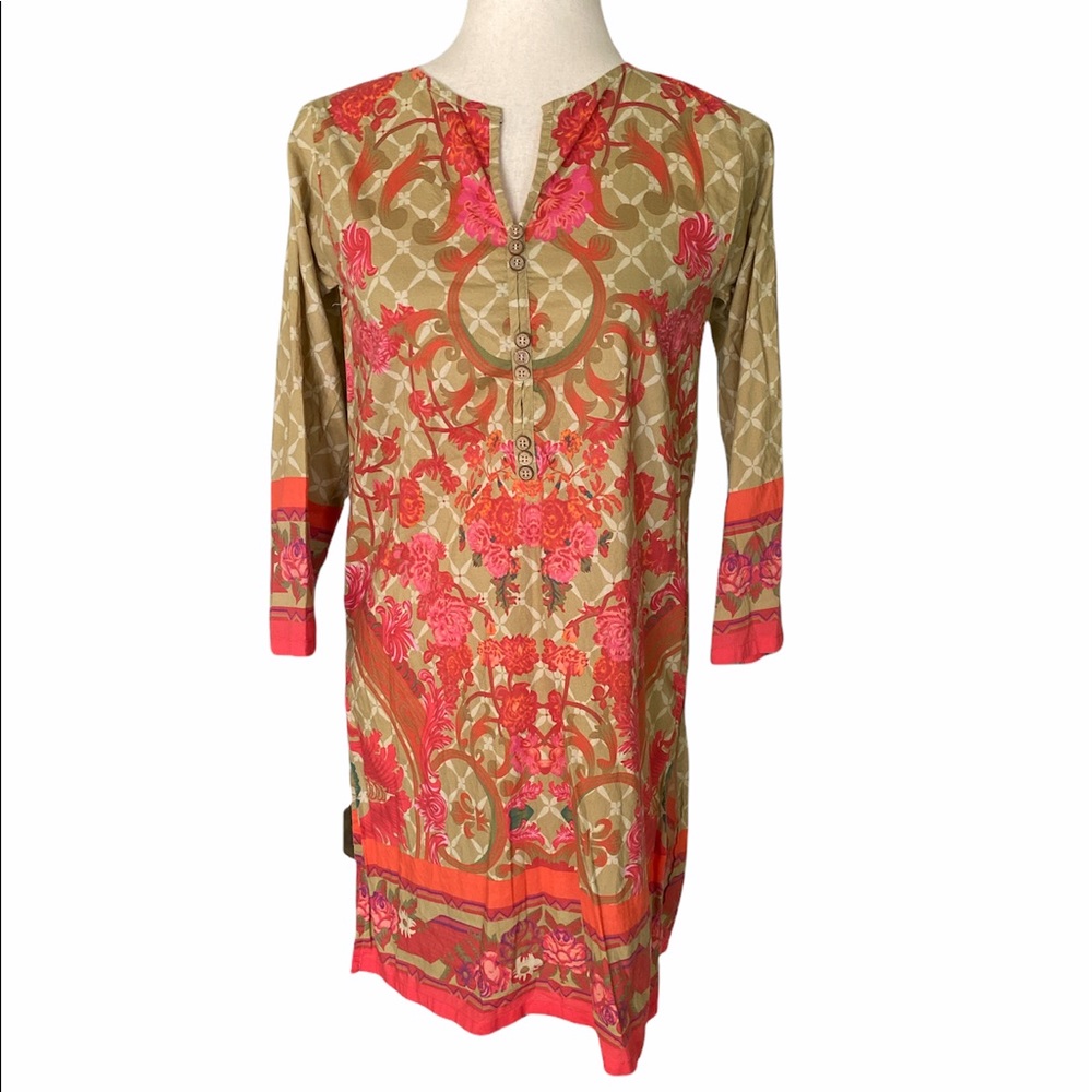 Khaadi Pret Floral Tan & Pink Long Tunic - 8